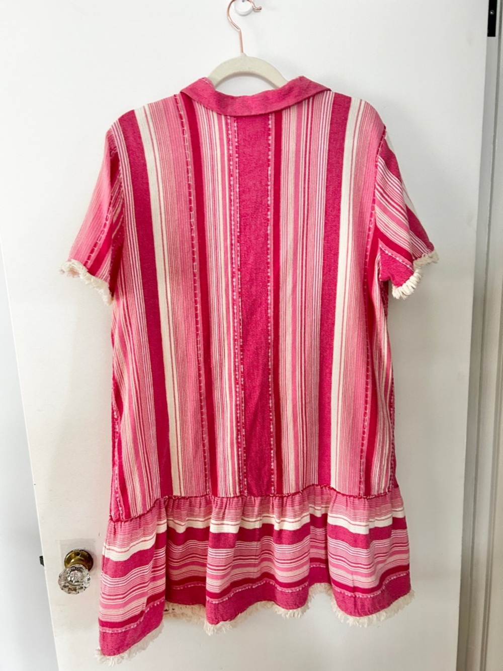 100% Cotton Pink Striped Relaxed Boxy Boho Midi Dress Large Beach Holiday Resort - Picture 4 of 5
